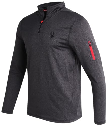 Spyder Men's Active Shirt - Quarter Zip Long Sleeve Performance Pullover - Lightweight Slim Fit Workout Shirt for Men (S-XL), Size Large, Carcoal Heather