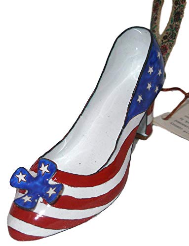 Kelvin Chen Lovely Patriotic USA Flag Enamel High Heel Sandal Shoe Christmas Ornament