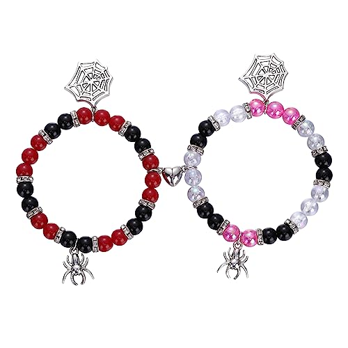 Spider Friendship Bracelets Valentines Day Cosplay Costume Accessories Magnetic Couple Relationship Distance Bracelet Heart Energy Stone Beads Metal Anime Charm Pinky Promise Pink Best Friends