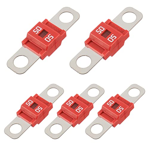 BOJACK AMI/Midi Fuse 50A High Current Fuse Bolt-on Fuse 50 Amp for Cars, Trucks, Construction Vehicles, Buses, Caravans (Pack of 5)
