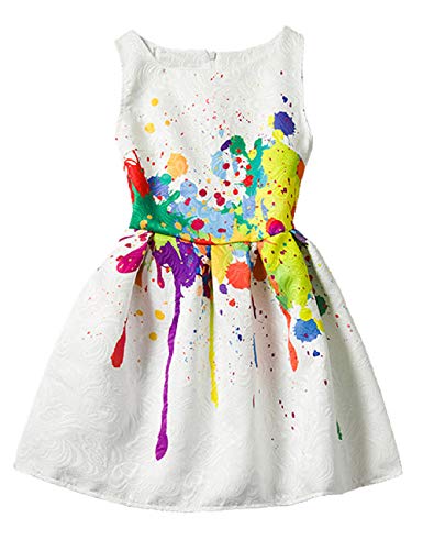 21KIDS Creative Art Colorful Paint Print Dress for Summer Girls Casual Size,6,Art Paint