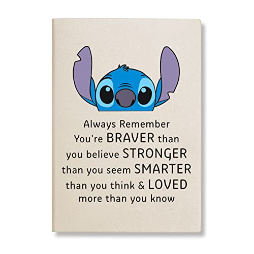 WHLBHG Stitch Lover Gifts Always Remember You’re Braver Than You Believe Leather Notebook Stitch Fans Gifts Movies Lover Gift Birthday Gifts for Women Family Friends (Always Remember)