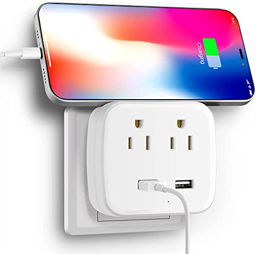 Power Strip Surge Protector with USB, with 2 AC Outlets and 2 USB Charging Ports, Overload Protection Outlet Extender, Compact for Smartphone Tablets Home, Office, Hotel,