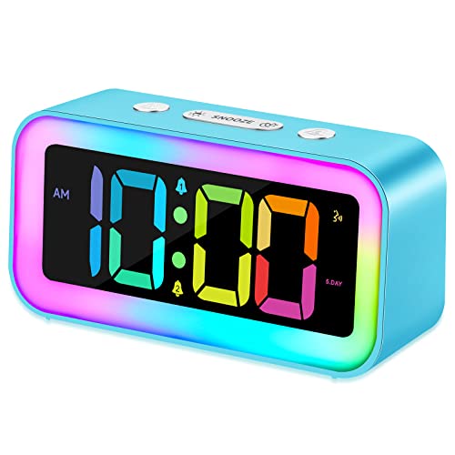 Cadmos Loud Alarm Clock for Bedrooms with Dynamic RGB Night Light,Heavy Sleepers Adults,Dual Alarm,Dimmer,USB Charger,Small Bedside Digital Clock with Led Display for Kids,Teens,Seniors (Blue)