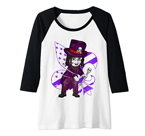Womens Mardi Gras Flossing Voodoo Queen USA Flag Fleur De Lis Gift Raglan Baseball Tee