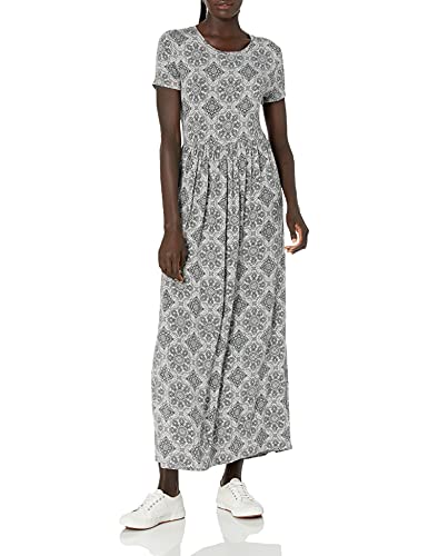 Amazon Essentials Women's Short-Sleeve Waisted Maxi Dress (Available in Plus Size), Grey Heather Tile Pattern, X-Large