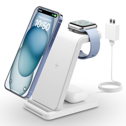 CIYOYO 3 in 1 Wireless Charging Station, Wireless Charger Stand for Multiple Apple Devices, Wireless Charger for iPhone 15 14 13 12 11 Pro Max XS XR 8, Apple Watch 9 8 7 6 SE 5 4 3 2, AirPods 3/2/Pro