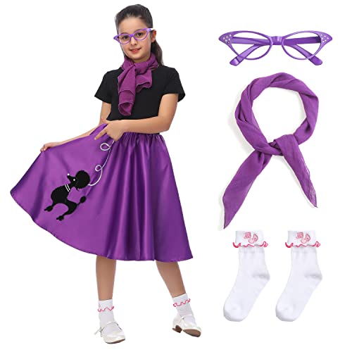 Leadtex 50s Poodle Skirt Sock Hop Costume Accessory Set for Girls with Scarf,Glasses,Socks.