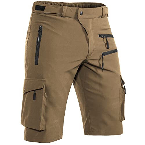 Hiauspor Men's Mountain Bike Shorts Stretch MTB Shorts Quick Dry with Zipper Pocket (Khaki, X-Large)