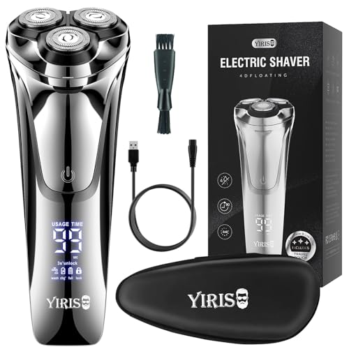 YIRISO Electric Razor for Men, 2023 Men’s Electric Shavers, Wet & Dry Shaver with Pop-up Trimmer, Rechargeable Waterproof Portable Shaver with LCD Display/Travel Organizer/Travel Lock Ideal Men Gift