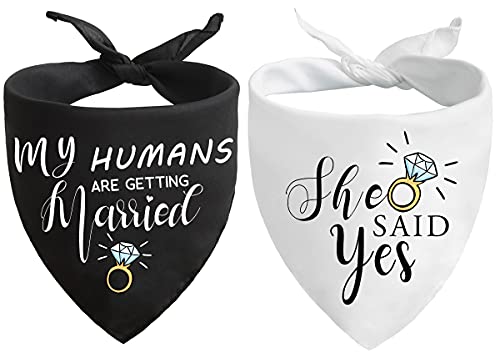 My Humans are Getting Married She Said Yes Dog Bandana for Wedding Engagement Photos, Pet Scarf Accessories for Dog Lovers, Bridal Shower Gift, Pack of 2