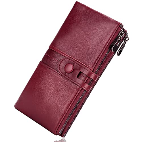 Roulens Wallet for Women RFID Blocking Genuine Leather Card Holder Zipper Coin Purse Clutch Wallet