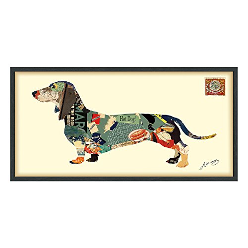 Empire Art Direct Dachshund Dimensional Collage Handmade by Alex Zeng Framed Graphic Dog Wall Art, 25' x 48'