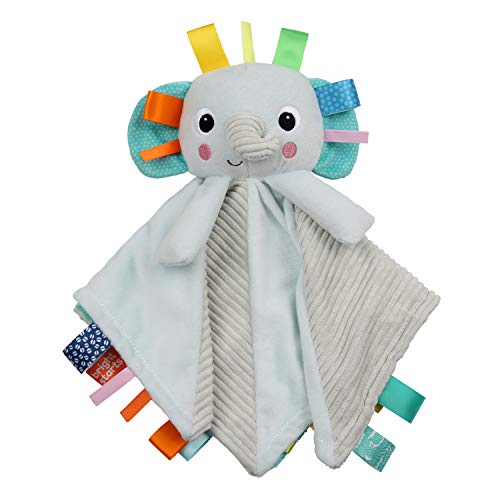 Bright Starts Elephant Cuddle 'n Tags 2-Sided Baby Lovey Security Soothing Blanket, 16'