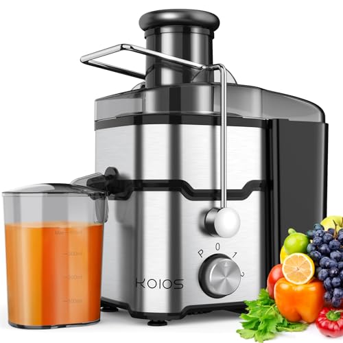 Juicer Machines, KOIOS 600W Centrifugal Juicer Extractor with 3 Speeds, 2.5'' Feed Chute for Fruit and Vegetable, 304 Stainless Steel,Easy to Clean,Anti-drip,BPA Free, Included Brush,Black