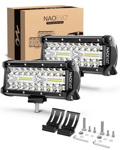 NAOEVO 7 inch LED Light Bar, 240W 24,000LM Offroad Fog/Driving Lights LED Pods with Spot Flood Combo Beam, Waterproof LED Work Lights for Truck Boat UTV ATV Jeep, 2 Pack (White)