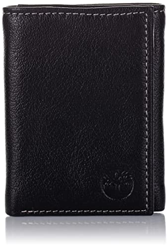 Timberland Men's Genuine Leather RFID Blocking Trifold Security Wallet, Black, One Size