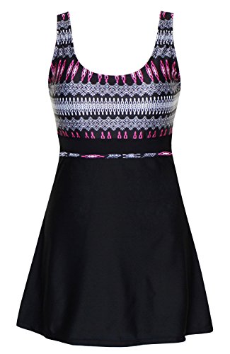 DANIFY Women's Plus Size Swim Dress Slimming Swimwear Tummy Control Swimdress Retro Skirted Swimsuit One Piece Bathing Suit Black