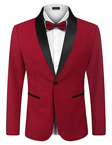 COOFANDY Red Tuxedo for Men Slim Fit Wedding Blazer Jacket One Button Dress Suit for Dinner,Prom,Party (Red, X-Large)