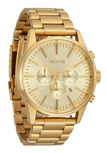 NIXON Sentry Chrono A1390 - All Gold - 100m Water Resistant Men's Analog Classic Watch (42mm Watch Face, 23mm-20mm Stainless Steel Band)