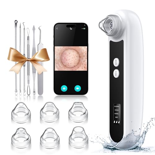Blackhead Remover Vacuum, Pore Vacuum with 8 LED Light, Black Head Remover for Face with 1080P HD Camera, Rechargeable USB Port Blackhead Extractor, Pore Extractor for Man and Woman（Black）