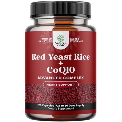Red Yeast Rice with CoQ10 Supplement - Extra Strength Red Yeast Rice 1200 mg. Capsules with CoQ10 100mg Per Serving - Heart Health Supplement 3rd Party Tested Vegan Non-GMO & Citrinin-Free (2 Months)