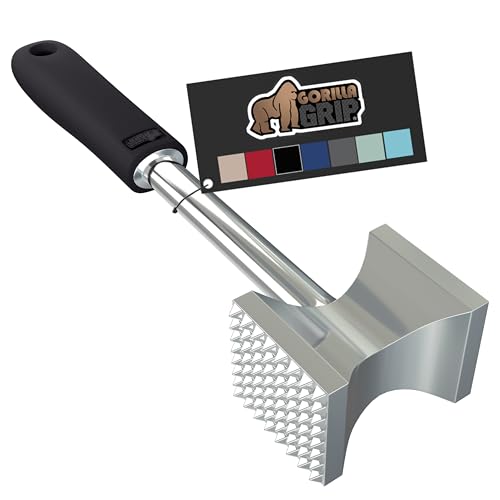 Gorilla Grip Heavy Duty Meat Tenderizer, Dual-Sided Steak Pounder, Tenderize and Flatten Beef and Poultry, Kitchen Mallet Maximizes Food Flavor, BPA-Free Cooking Hammer, Comfortable Handle, Black
