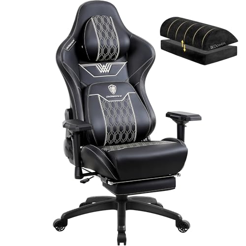 Dowinx Big and Tall Gaming Chair with Footrest, High Back Ergonomic Office Chair with Comfortable Headrest and Lumbar Support, 4D Armrests Computer Chair for Adults, Pu Leather, Black