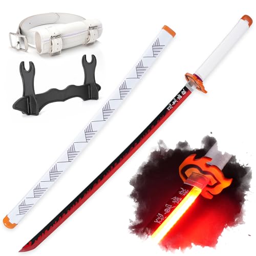 Zisu Light Up Demon Slayer Sword - 40-Inch Katana with Rechargeable Battery - Full Kit with Sword Stand and Belt - Authentic Cosplay Replica for Rengoku