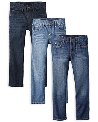 The Children's Place Boys Basic Straight Leg Jeans,Carbon Wash/Deep Blue Wash/Dk Juptier 3 Pack,8