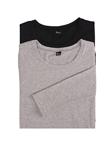 Felina | Key Item Long Sleeve Crew Neck Tee | Cotton & Modal | 2-Pack (Black Heather Gray, Large)