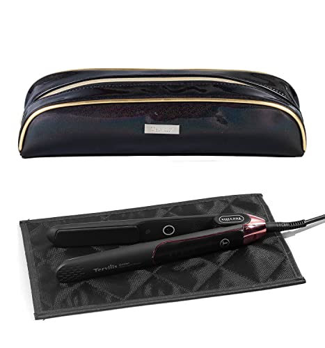 Terviiix Large Capacity Hair Tools Travel Bag and Heat Resistant Mat for Curling Wand Set, Flat Iron Hair Straightener, Curling Iron, Hair Crimper, Haircare Accessories, PU Leather Storage Pouch Black