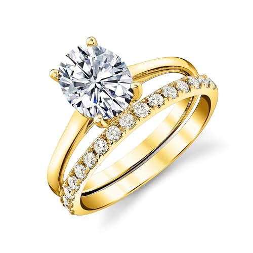 2.5 Carat Oval Under Halo Moissanite Bridal Set Engagement Wedding Ring in 18K Yellow Gold over Silver