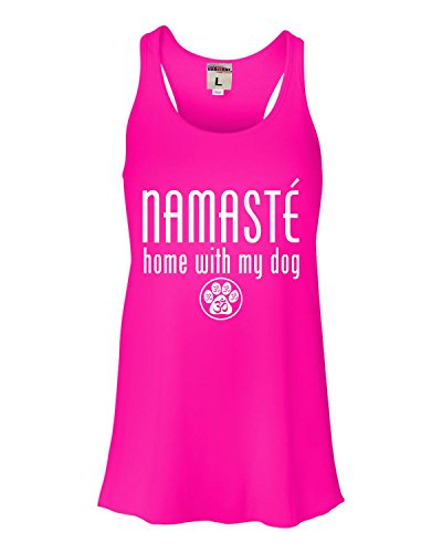 Go All Out Small Neon Pink Womens Namaste Home with My Dog Flowy Racerback Tank Top T-Shirt