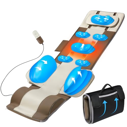 Full Body Massage Mat with Airbags Stretching & Heating, 3D Lumbar Traction & Relaxation, Back Massager Pad, 4 Modes 3 Intensities 3 Heat Levels, PU Leather, Portable & Foldable Design, Fit 5'1-6'0