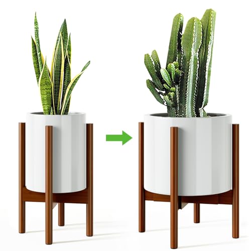 MUDEELA Adjustable Plant Stand Indoor, Bamboo Plant Stand 8 to 12 Inches, Bamboo Dark Brown Planter Stand for Indoor Plants,Single Floor Plant Stand for Indoor Plants, Pot Plant Not Included