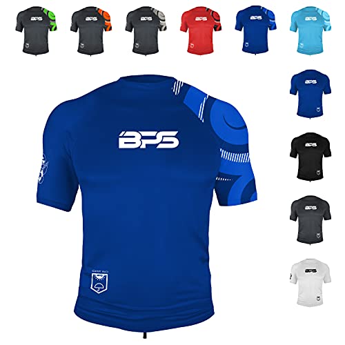 BPS Men's Short Sleeve Swim Shirt/Rash Guard with Sun Protection (Patterned Navy Blue, S)
