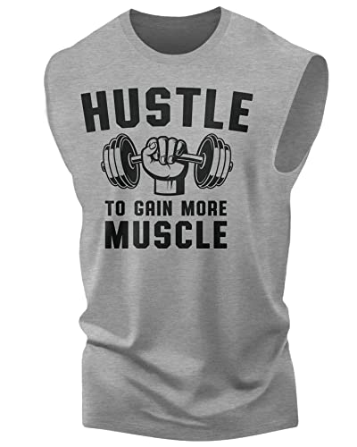 Gymish Lifestyle Graphic Gym Muscle Tank Tops for Men – Funny Sleeveless Workout Lifting Shirts (XX-Large, 011. Hustle for Muscle Grey)