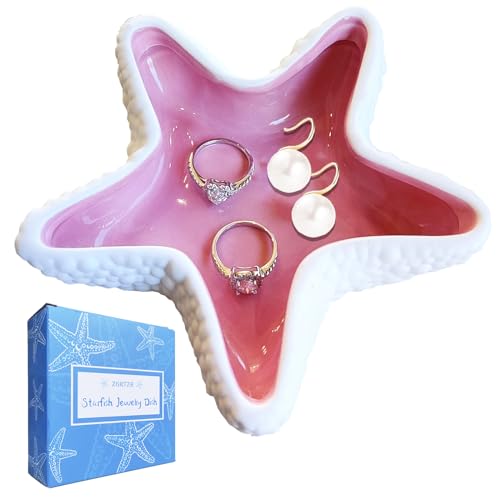 ZGRTZH Ceramic Starfish Jewelry Dish Tray Pink Ring Holder Trinket Dish Small Candy Dish Trinket Tray Jewelry Plate Decorative Tray Key Bowl for Entryway Table Jewelry Party Home Festival Decor