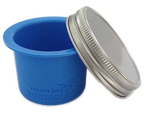 Divider Cup by Mason Jar Lifestyle - For Salads, Dips, and Snacks. Plastic Free Bento Lunch Container(Bright Blue, Wide Mouth)