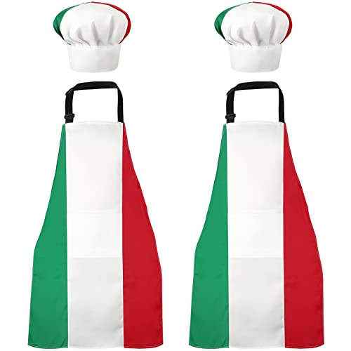 Syhood Chef Hat and Apron for Women Men Home Italian Stripes Baking Fabric Cooking Apron for Kitchen(Red White Green)