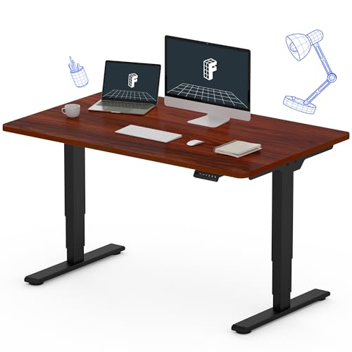 FLEXISPOT Stand Up Desk 3 Stages Dual Motor Electric Standing Desk 48x30 Inch Whole-Piece Board Height Adjustable Desk Electric Sit Stand Desk(Black Frame + Mahogany Desktop, 2 Packages)