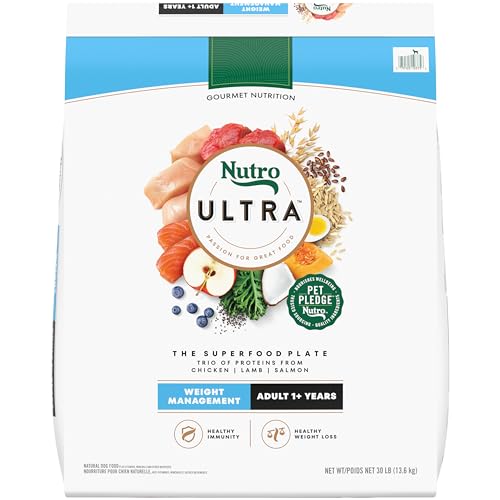 NUTRO ULTRA Adult Weight Management High Protein Natural Dry Dog Food for Weight Control with a Trio of Proteins from Chicken, Lamb and Salmon, 30 lb. Bag