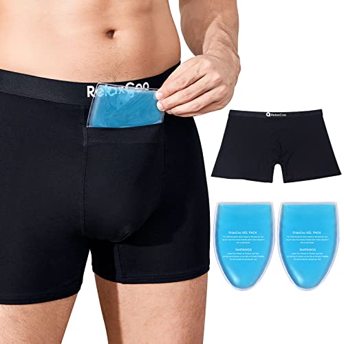 RelaxCoo Vasectomy Underwear With 2 Custom Fit Ice Packs and Snug Boxer Briefs For Testicular Support and Pain Relief -L Black