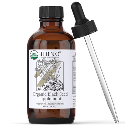 HBNO Organic Black Seed Oil - USDA Certified Organic Black Seed Oil (Nigella Sativa) Cold Pressed for Supplements - Huge 4 Oz (120ml) Value Size