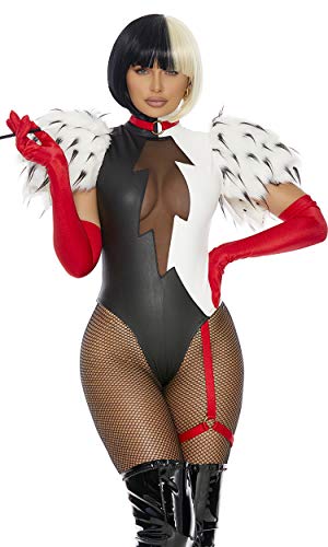 Forplay Womens 3pc. Movie Villain Character Adult Sized Costumes, Black White, Medium/Large US