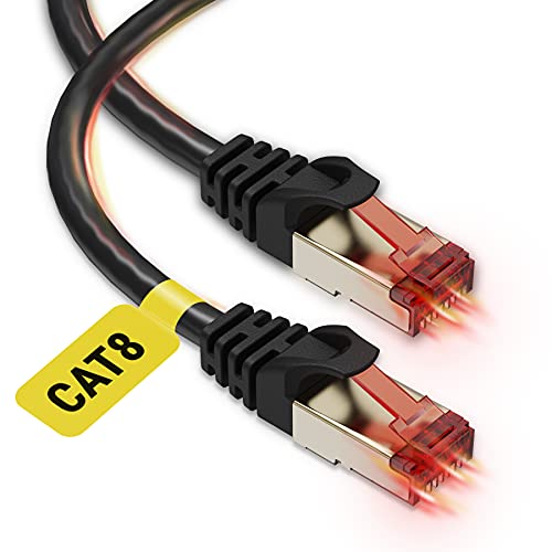 Ultra Clarity Cables Cat 8 Ethernet Cable 20 FT, High Speed 40 Gbps 2000Mhz Internet LAN Cable with Gold Plated RJ45 Connector, Weatherproof Ethernet Cord for Router, PC, Game, PS5, Xbox - Black