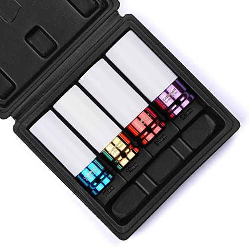 CASOMAN 1/2- Inch Drive Wheel Protector Impact Socket, 1/2' Thin Wall Deep Impact Socket Set Plastic Sleeve Lug Nut, 4 Pieces Set, 6 Point,Metric, 17mm,19mm,21mm,22mm