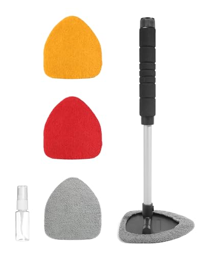 bylikeho Windshield Cleaner Inside,Car Window Cleaner,Car Cleanser Brush,Car Accessories Car Cleaning Supplies Tools,Car Cleaning Kit with Extendable Handle,Microfiber Cloth,Spray Bottle,Fits All Cars