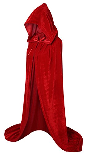 VGLOOK Unisex Adults Hooded Cloak Velvet Cape for Halloween Cosplay Costumes 59inch Red